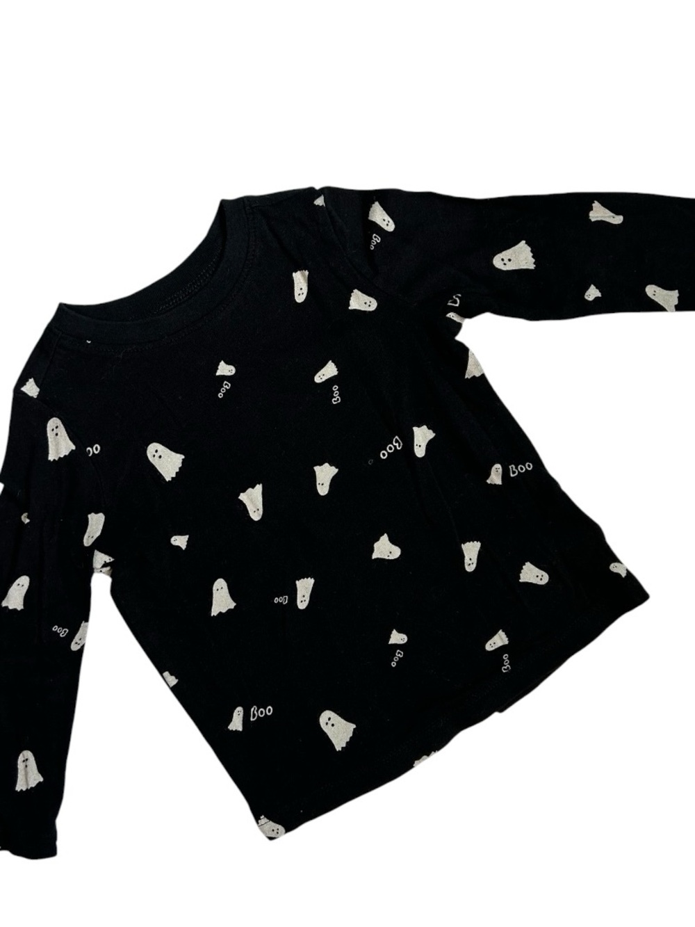 Kids Black Long-Sleeve Top with Ghost Print - Boo